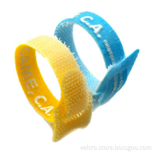 Yellow reusable Velcro cable tie, 15*220mm logo printed on loop side